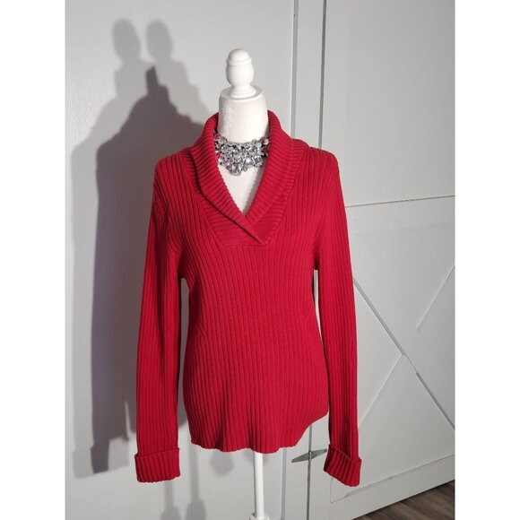 GEOFFREY  BEENE SWEATER COLOR RED LONG SLEEVE COTTON-SPANDEX  SIZE L - Picture 1 of 6
